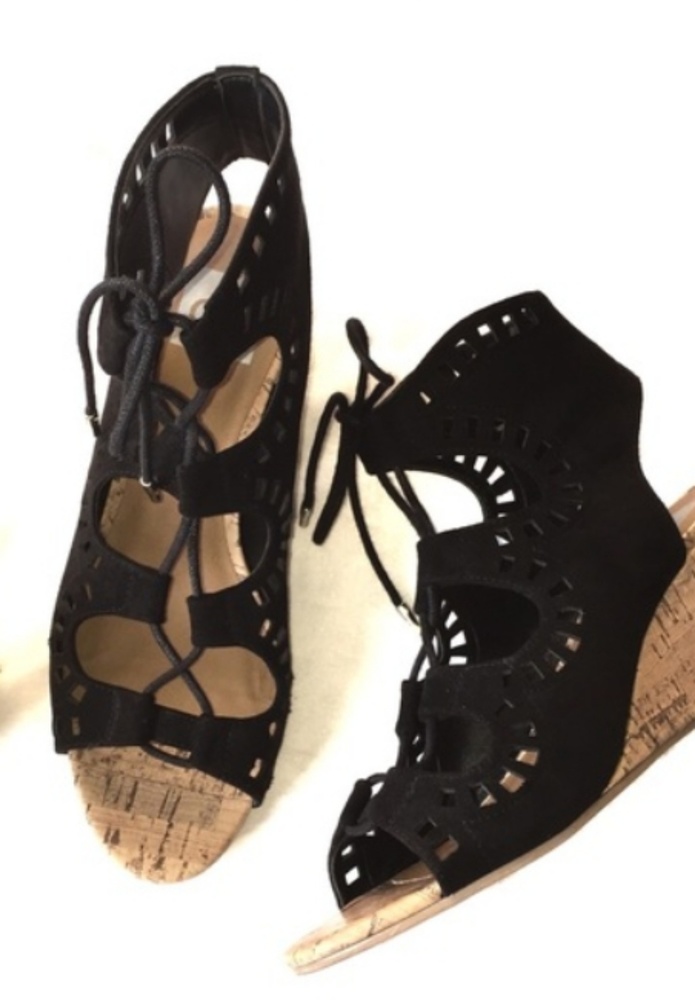Dolce Vita Lace Up Wedge Shoes Black US 5.5